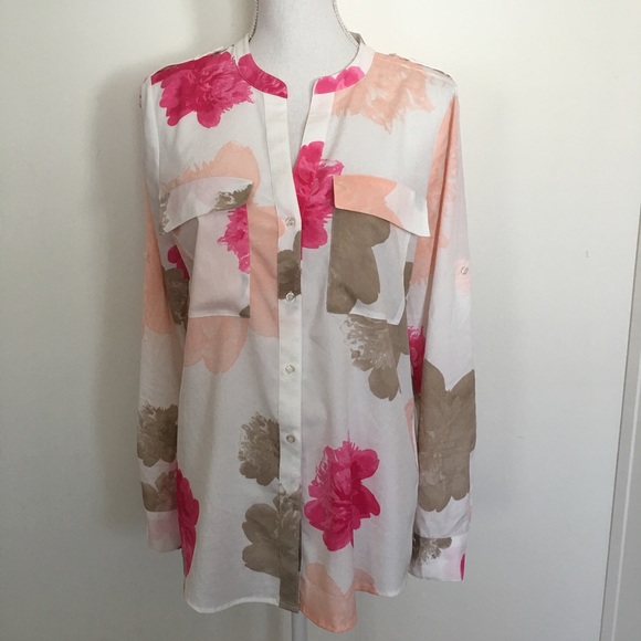 Calvin Klein Tops - Floral Calvin Klein Blouse White Blouse